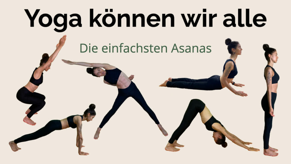 Präventiv-Apothekerin Fanny Patzschke zeigt einfache Yoga Übungen für Anfänger - wie Kobra, Stuhl, Dreieck, Berghaltung, herabschauender Hund, Stütz.