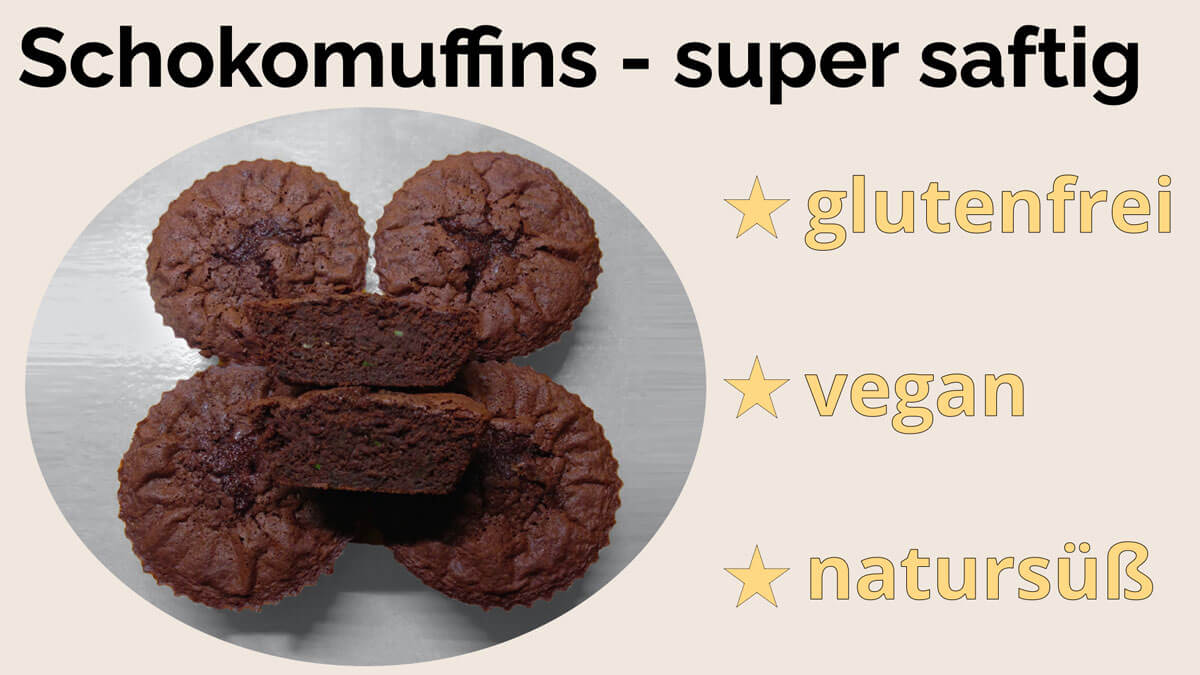 Rezept für super saftige, vegane Schokomuffins ohne raffinierten Zucker und glutenfrei - von Präventiv-Apothekerin Fanny Patzschke