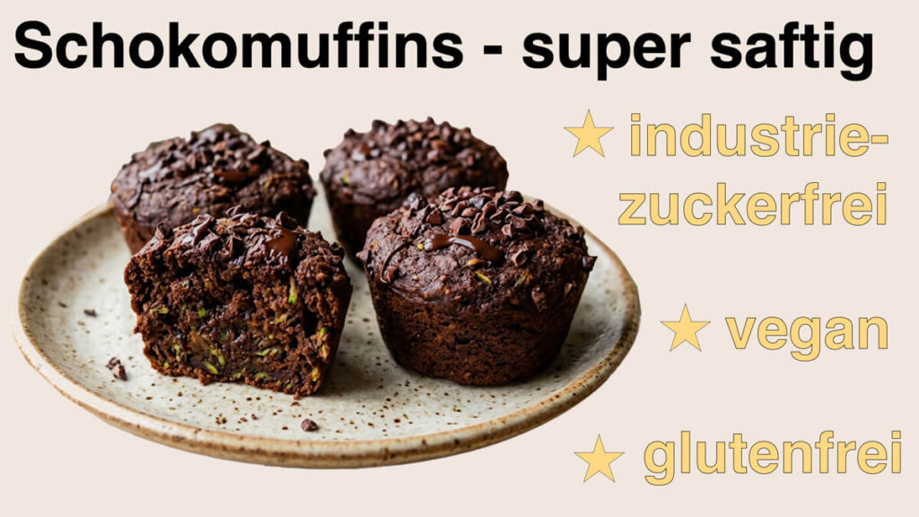 Rezept für super saftige, vegane Schokomuffins ohne Zucker und glutenfrei von Apothekerin und Ernährungsberaterin Fanny Patzschke