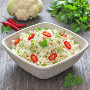 Low Carb Reis-Ersatz aus Blumenkohl - verfeinert mit frischen Kräutern