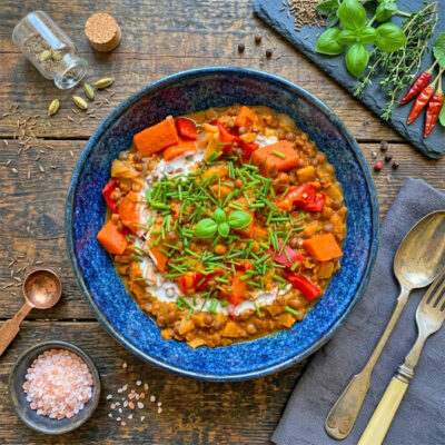 Rotes Linsendal vegan - super leckeres High Protein Fitnessrezept
