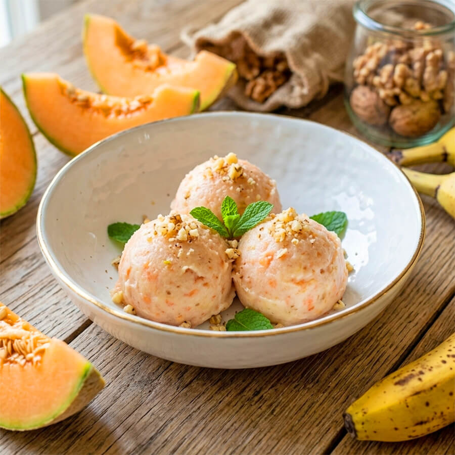 Melonen-Nicecream: gesundes, zuckerfreies Eis mit Melone ohne Eismaschine
